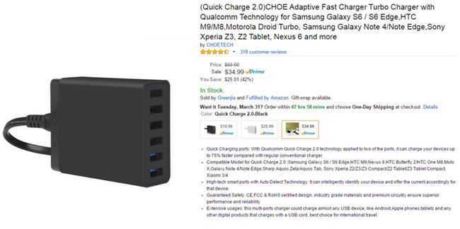 Fotografía - [Offre Alerte] CHOE 6-Port Chargeur Turbo (avec deux Qualcomm charge rapide 2.0 Ports) est de 24,99 $ sur Amazon avec coupon